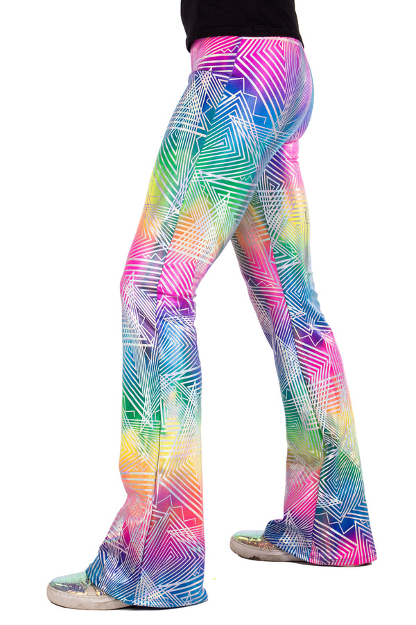 Rainbow Daze Flared Holographic Pants - Made in the USA - Festival Clothing
