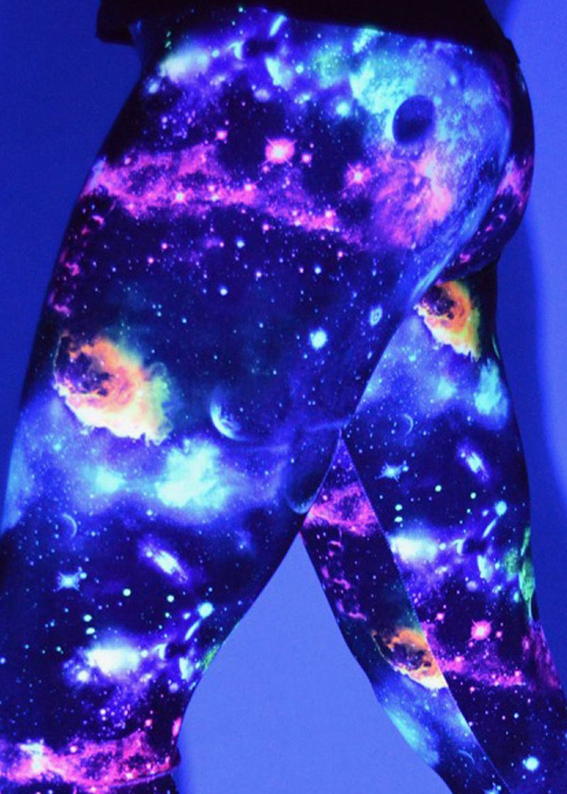 Space: UV Reactive Psychedelic Space Flares - Mens Bell Bottom Festival Clothing
