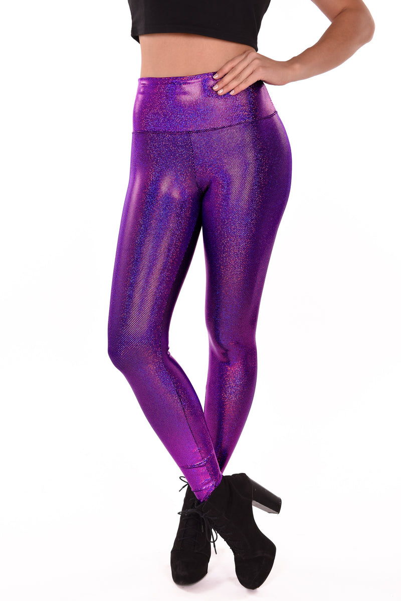 Women's Sparkle Purple Holographic Leggings: Amazing Amethyst