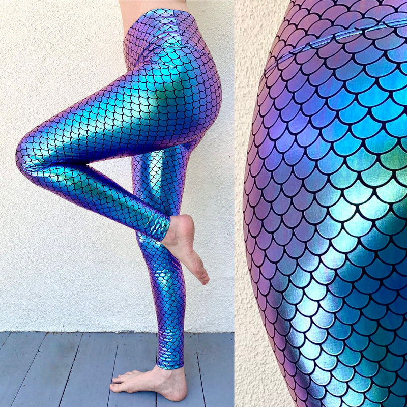 Women's Purple Mermaid Holographic Leggings - Mesmerizing Mermaid - Ariel Costume