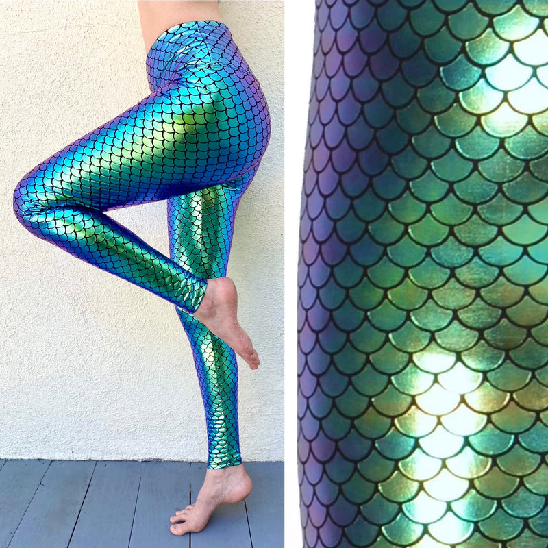 Women's Green Mermaid Holographic Leggings - Mesmerizing Mermaid
