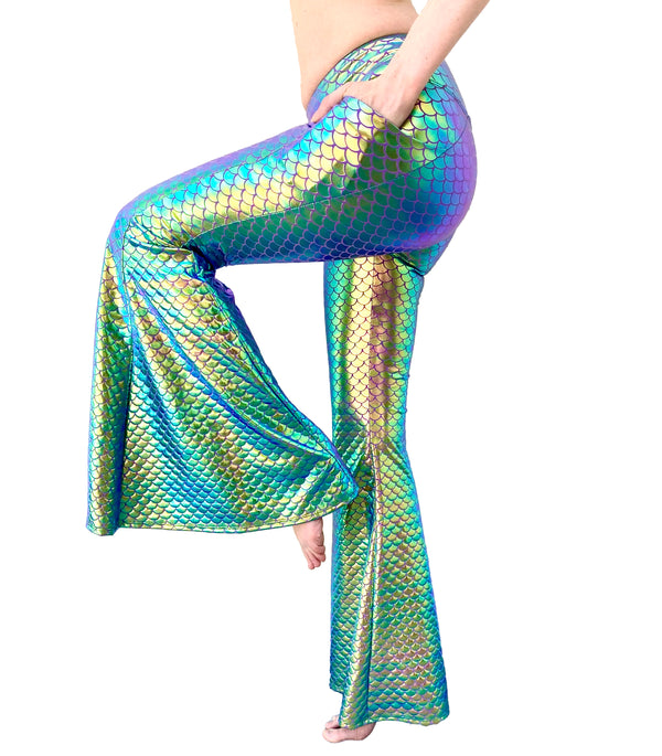 2 Pocket Women's Gold/Green/Purple Mermaid Holographic Super Bells - Mesmerizing Mermaid - Ariel Costume