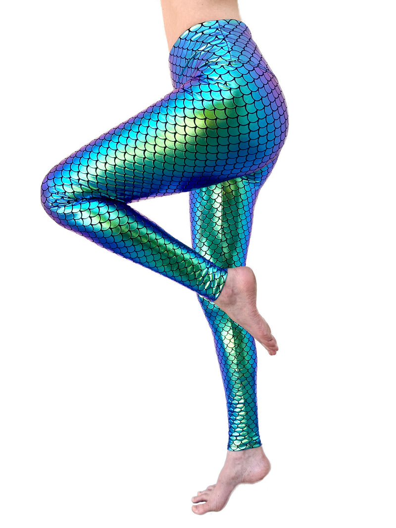 Women's Green Mermaid Holographic Leggings - Mesmerizing Mermaid - Ariel Costume