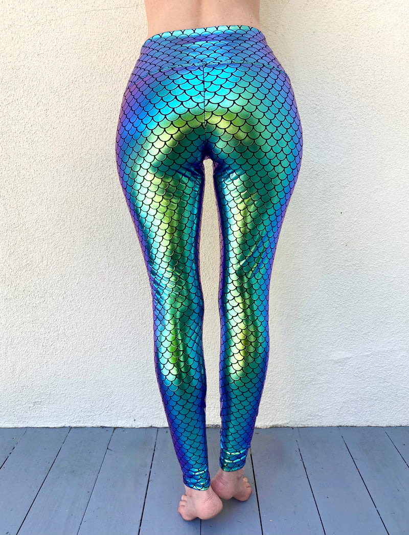 Women's Green Mermaid Holographic Leggings - Mesmerizing Mermaid - Ari –  Funstigators