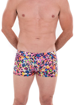Party Animal: Animal Print Brief Booty Shorts // Square Front Swim Trunks Festival Shorts