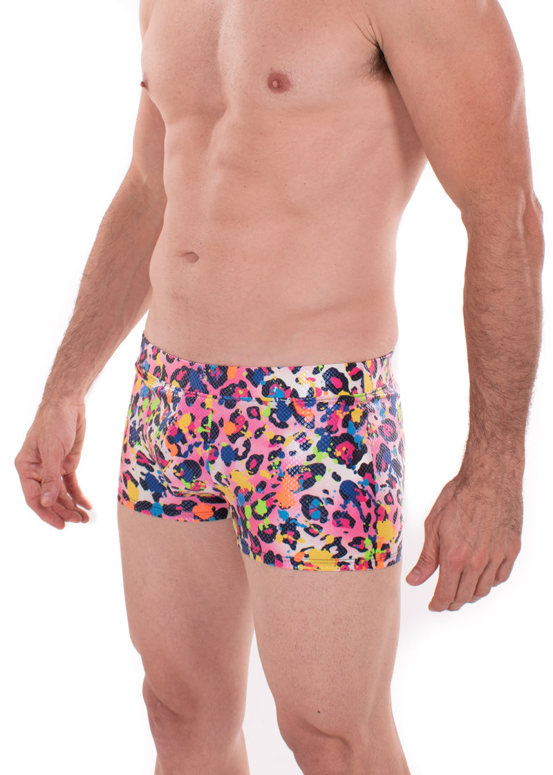 Party Animal: Animal Print Brief Booty Shorts // Square Front Swim Trunks Festival Shorts