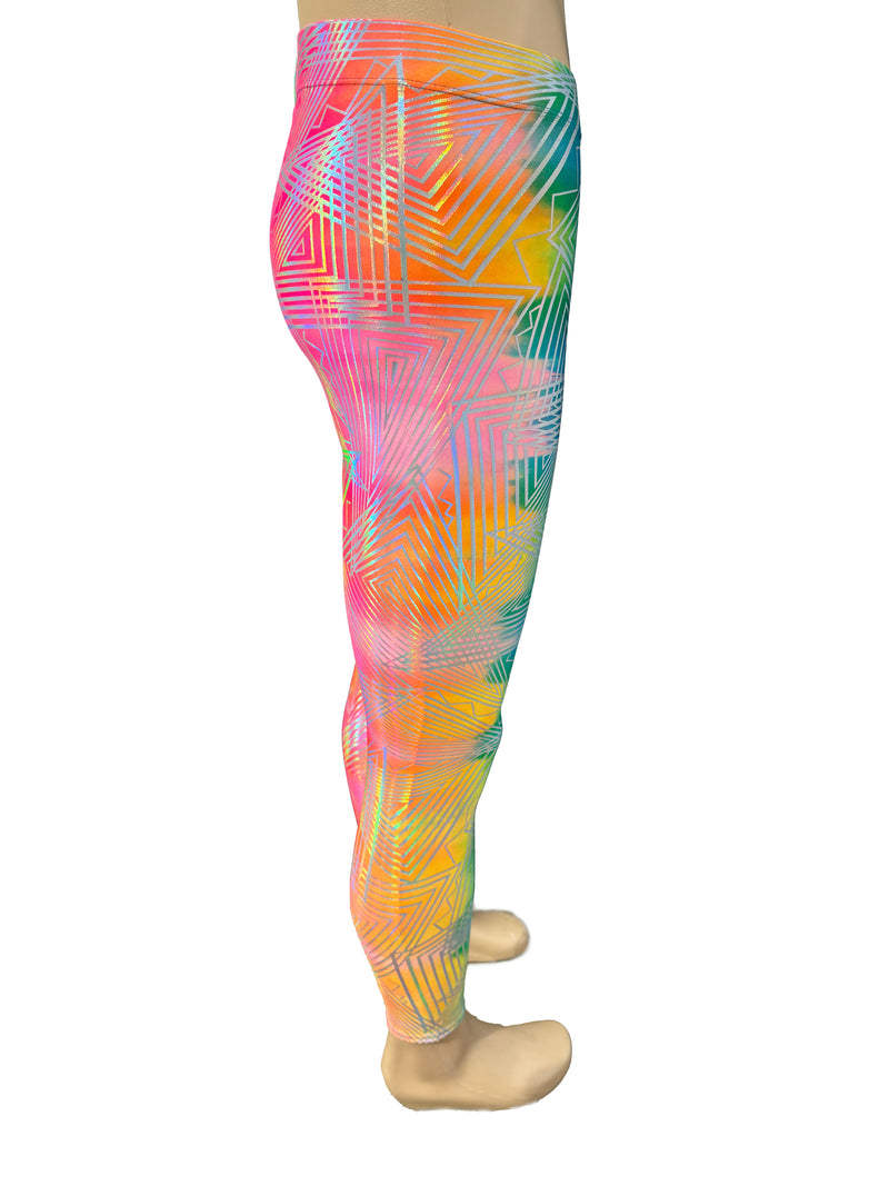 Striped Rainbow Daze : Holographic Tie-Dye Rainbow Meggings - UV Blacklight Reactive Men's Leggings