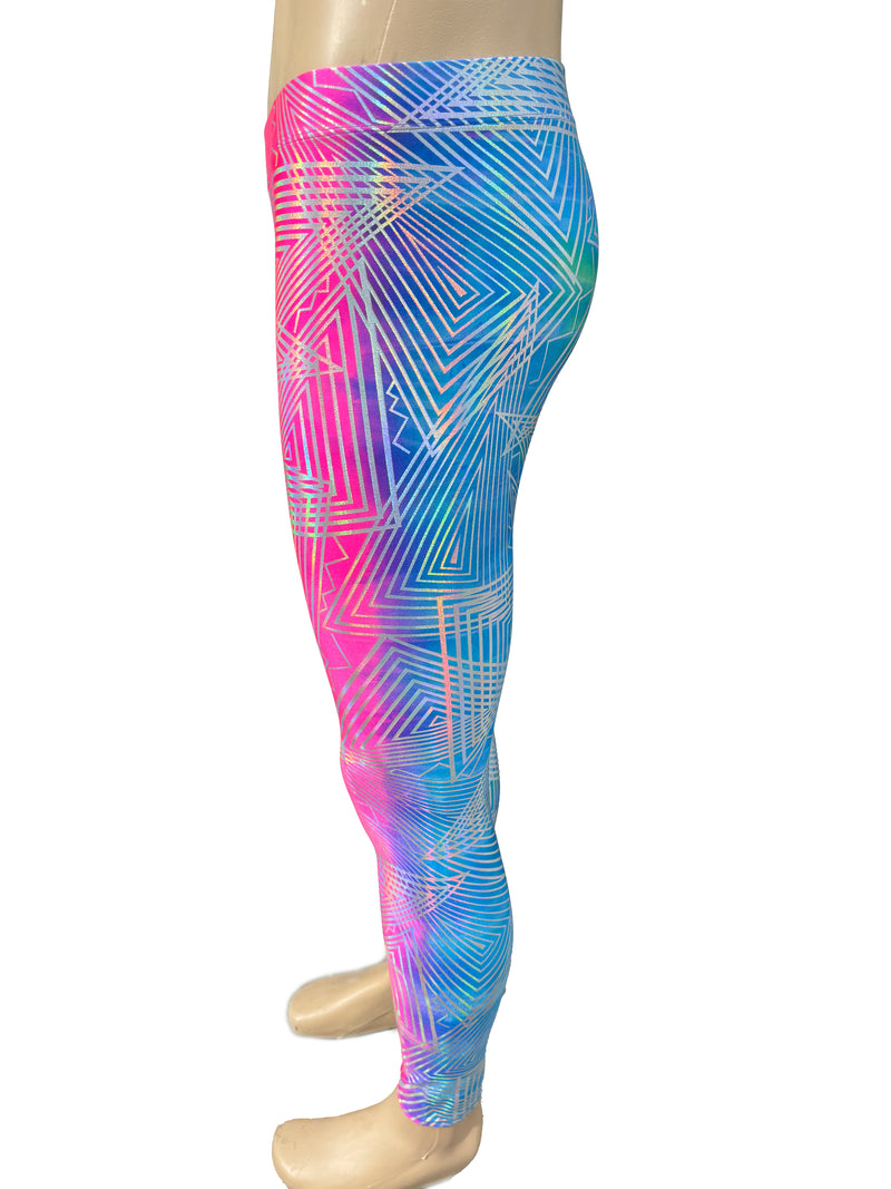 Striped Rainbow Daze : Holographic Tie-Dye Rainbow Meggings - UV Blacklight Reactive Men's Leggings