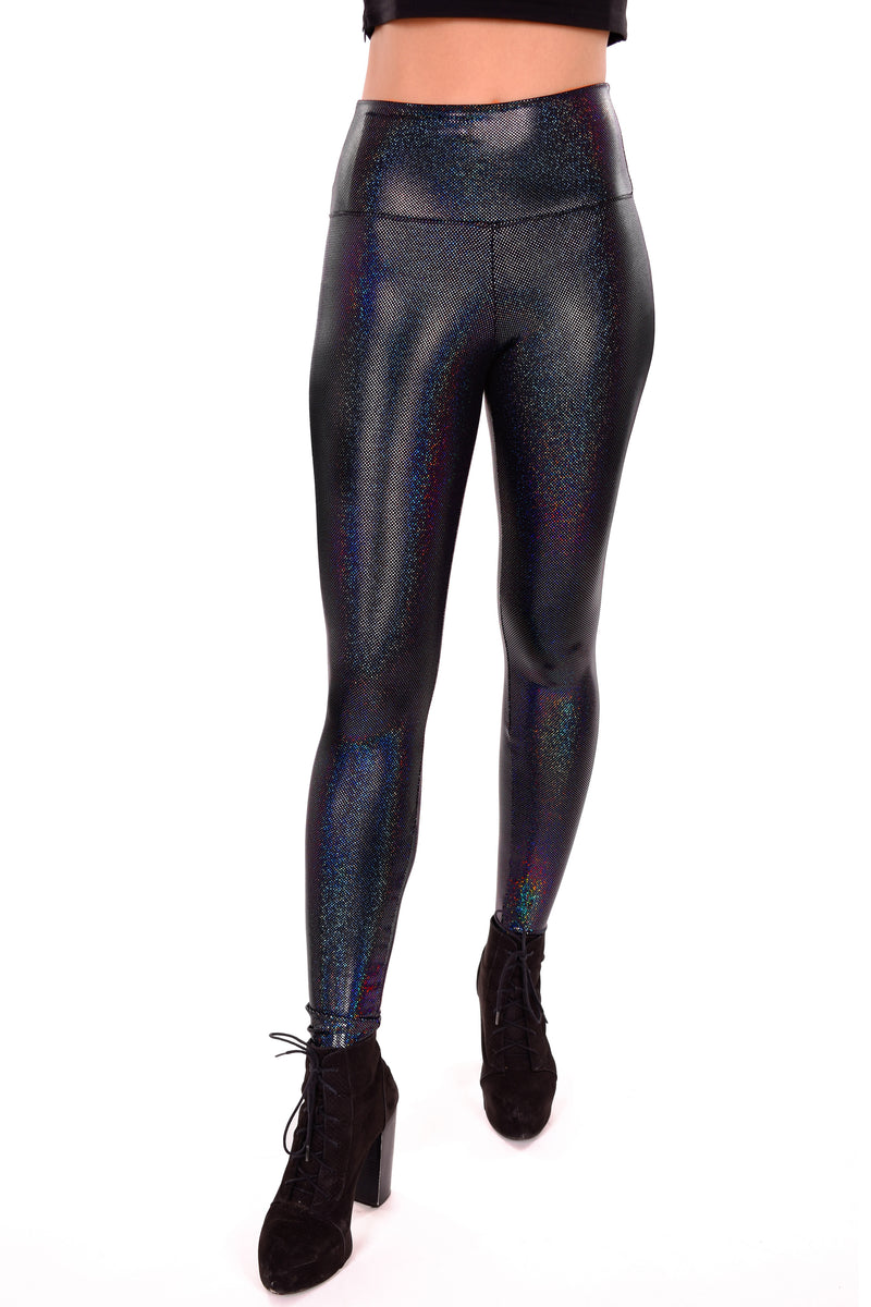 Women's Sparkle Black Iridescent Holographic Leggings