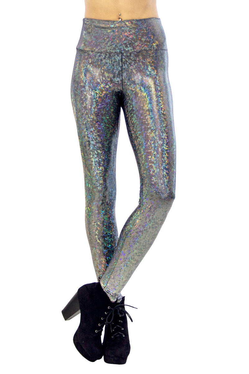 Women's Disco Silver Holographic Leggings - Dimensional Disco - Disco – Funstigators