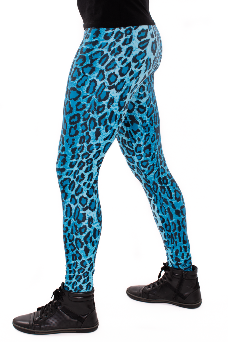 Leopard Blue Animal Print Meggings - Men's Party Leggings – Funstigators