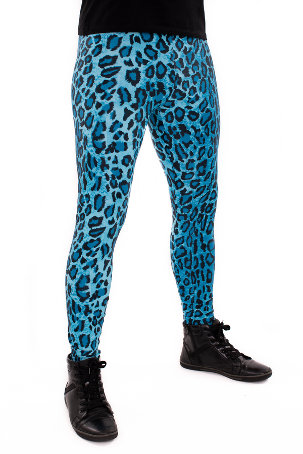 Leopard Blue Animal Print Meggings - Men's Party Leggings