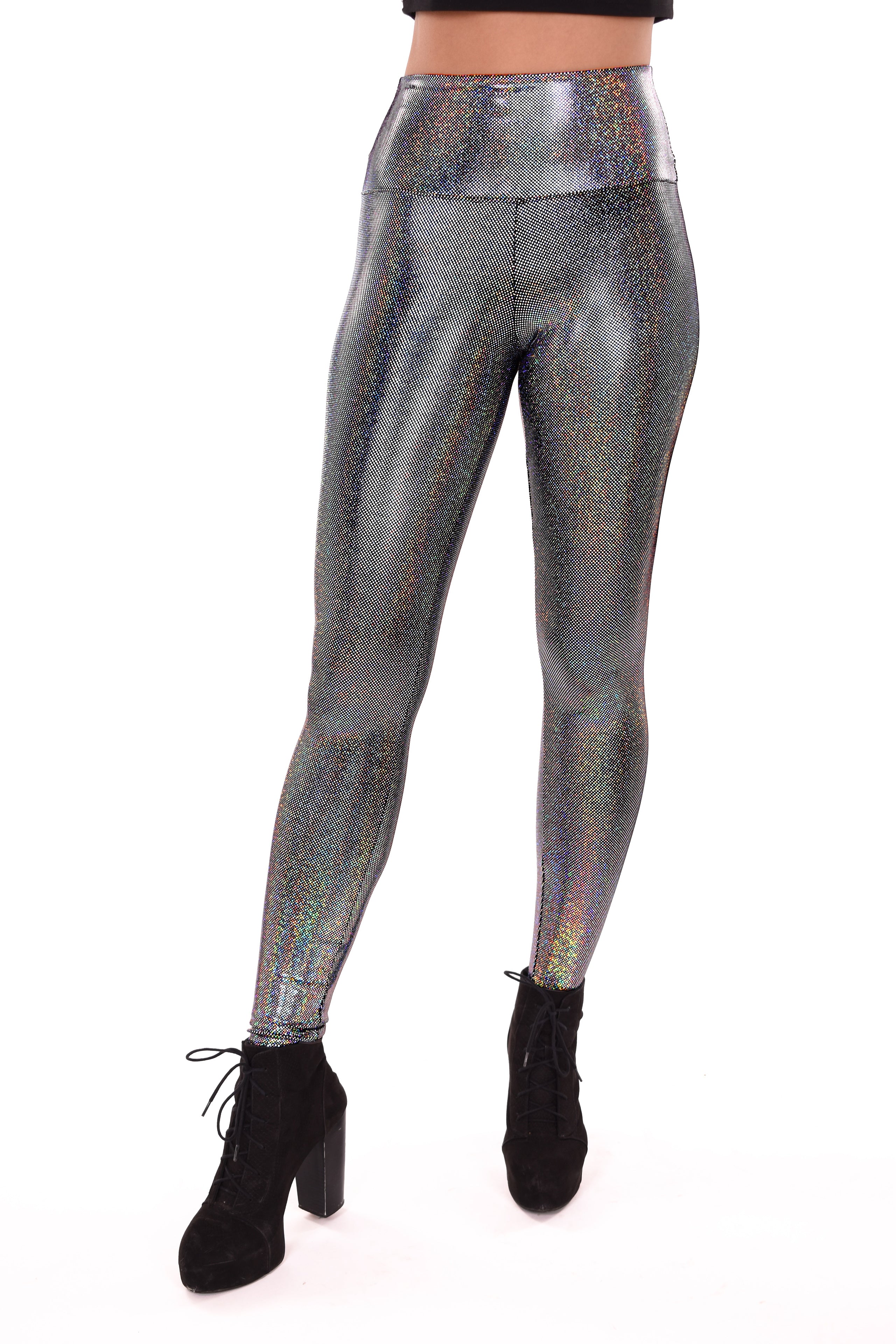 Women's Silver Iridescent Sparkle Holographic Leggings - Silver Dancer – Funstigators