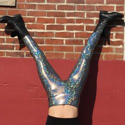 Women's Disco Silver Holographic Leggings - Dimensional Disco - Disco –  Funstigators