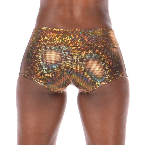 Disco Gold Holographic Women's Booty Shorts - Disco Ball