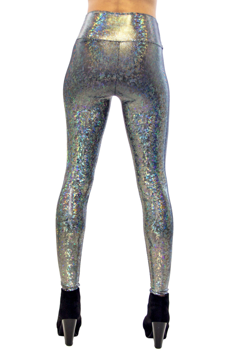 Women's Disco Silver Holographic Leggings - Dimensional Disco
