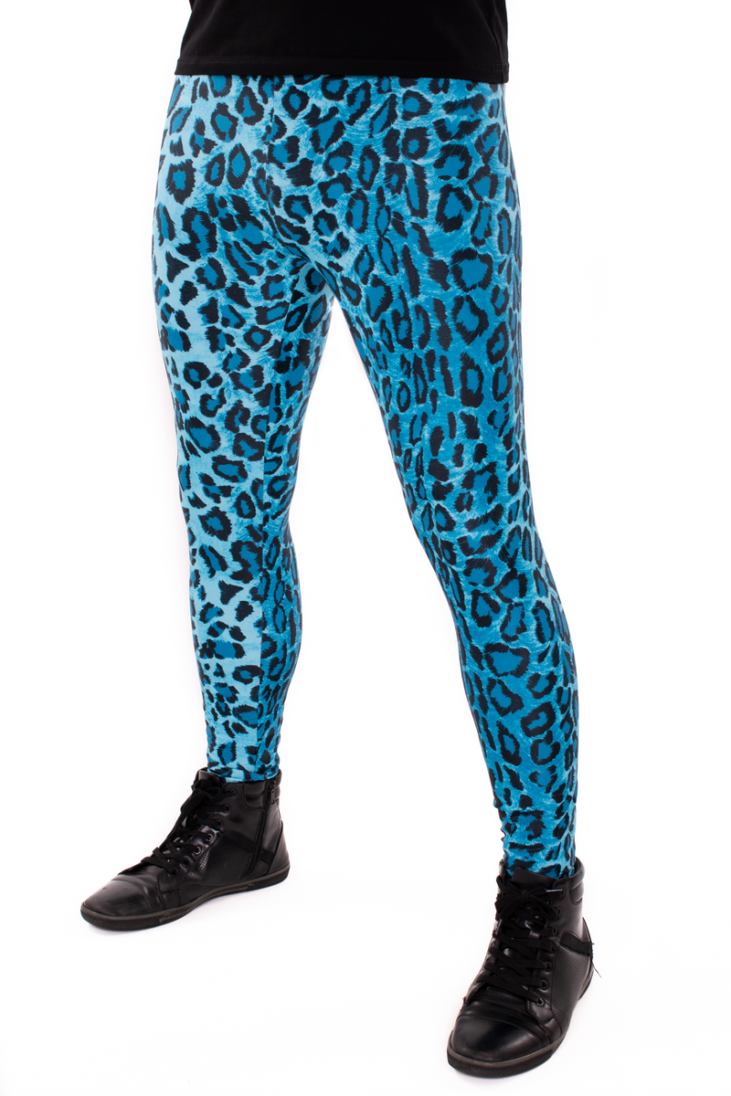 Leopard Blue Animal Print Meggings - Men's Party Leggings