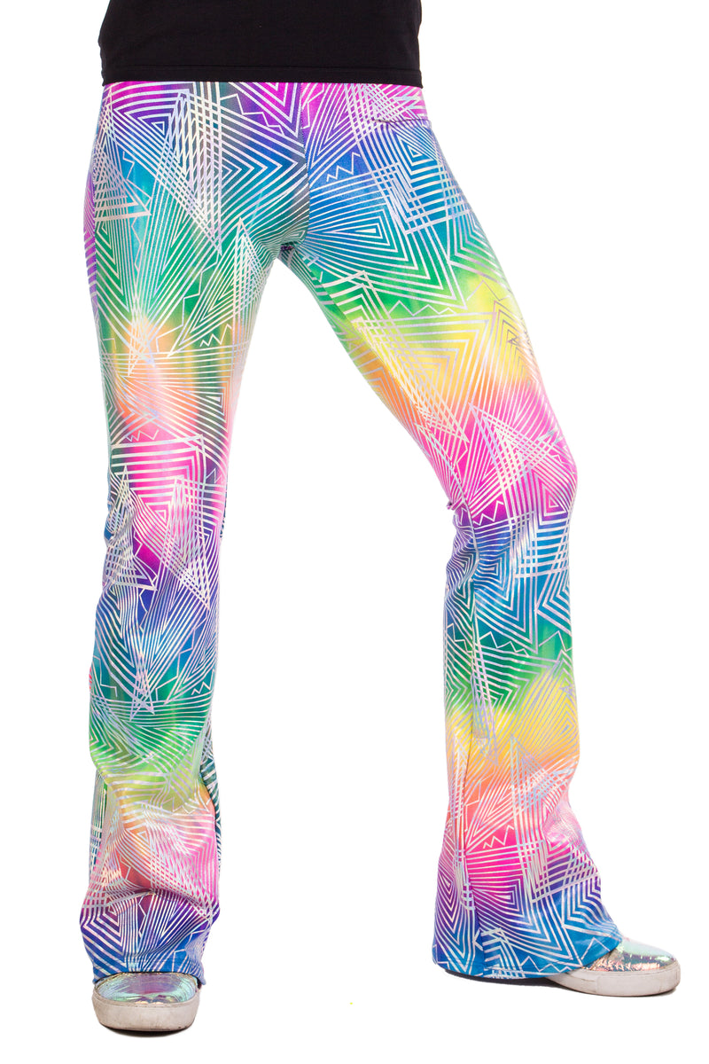 Rainbow Daze Flared Holographic Pants - Made in the USA - Festival Clothing