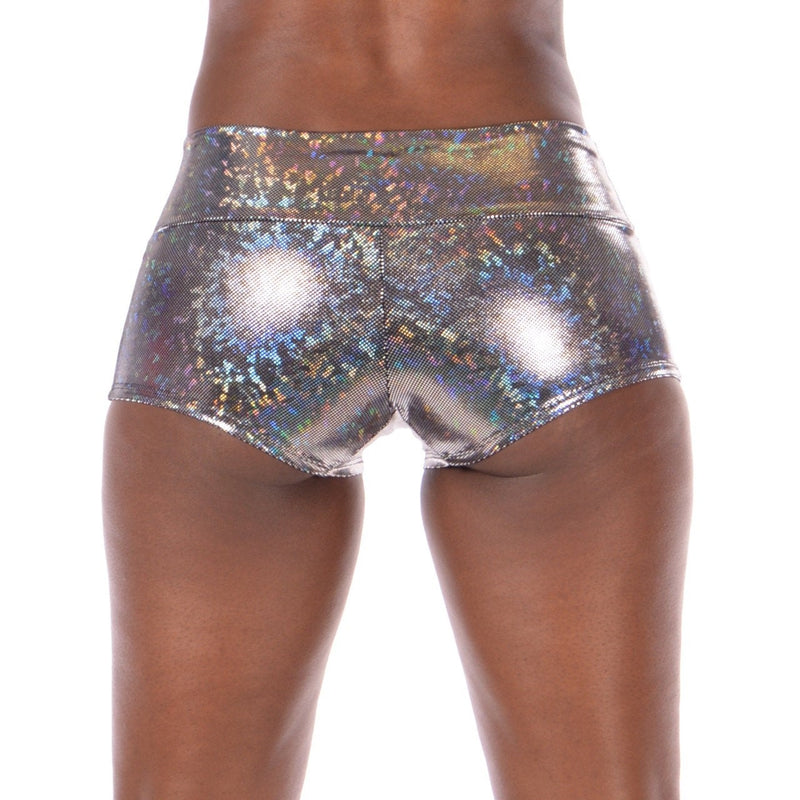 Disco Silver Holographic Women's Booty Shorts - Disco Ball