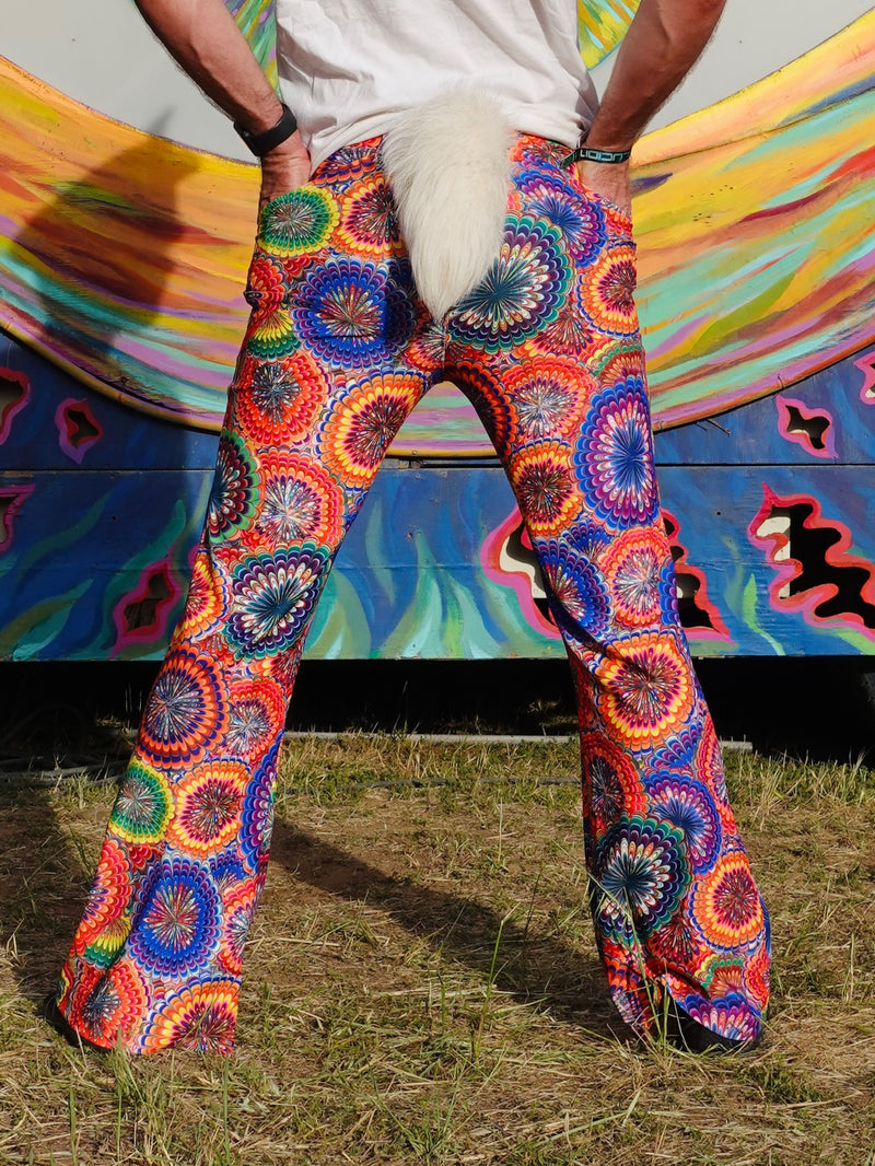 4 Pocket Flower Power Flare Pants - Men's Hippie Trippy Bell Bottoms