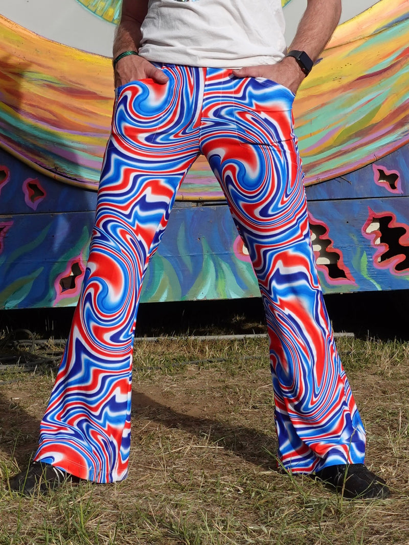 4 Pocket Funky Swirl Flare Pants - Men's Hippie Trippy Psychedelic Bell Bottoms