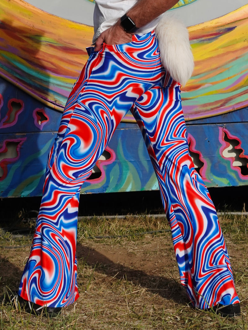 4 Pocket Funky Swirl Flare Pants - Men's Hippie Trippy Psychedelic Bell Bottoms