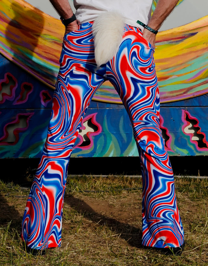 4 Pocket Funky Swirl Flare Pants - Men's Hippie Trippy Psychedelic Bell Bottoms