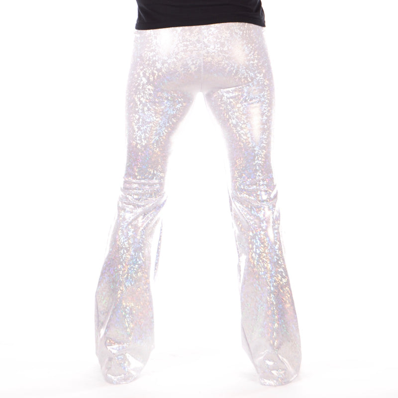 Disco White: Holographic Men's Flares - 70's Men's Bell Bottoms or White Party Outfit