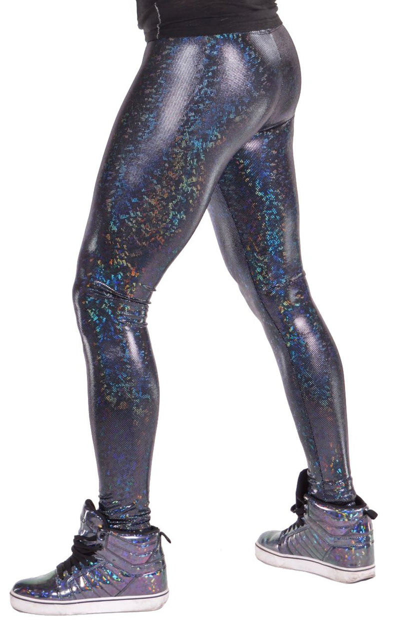 Black Shattered Glass Holographic Leggings Pants Rave, Festival
