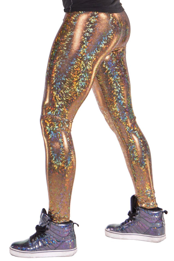 Disco Ball, Made in the USA, Holographic, Gold, Meggings, Leggings, Burning Man, Festival, Clothing, Men, Revolver Fashion, Los Angeles.