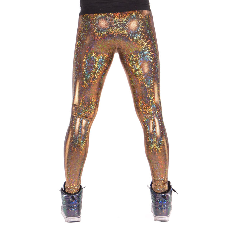 Disco Ball, Made in the USA, Holographic, Gold, Meggings, Leggings, Burning Man, Festival, Clothing, Men, Revolver Fashion, Los Angeles.