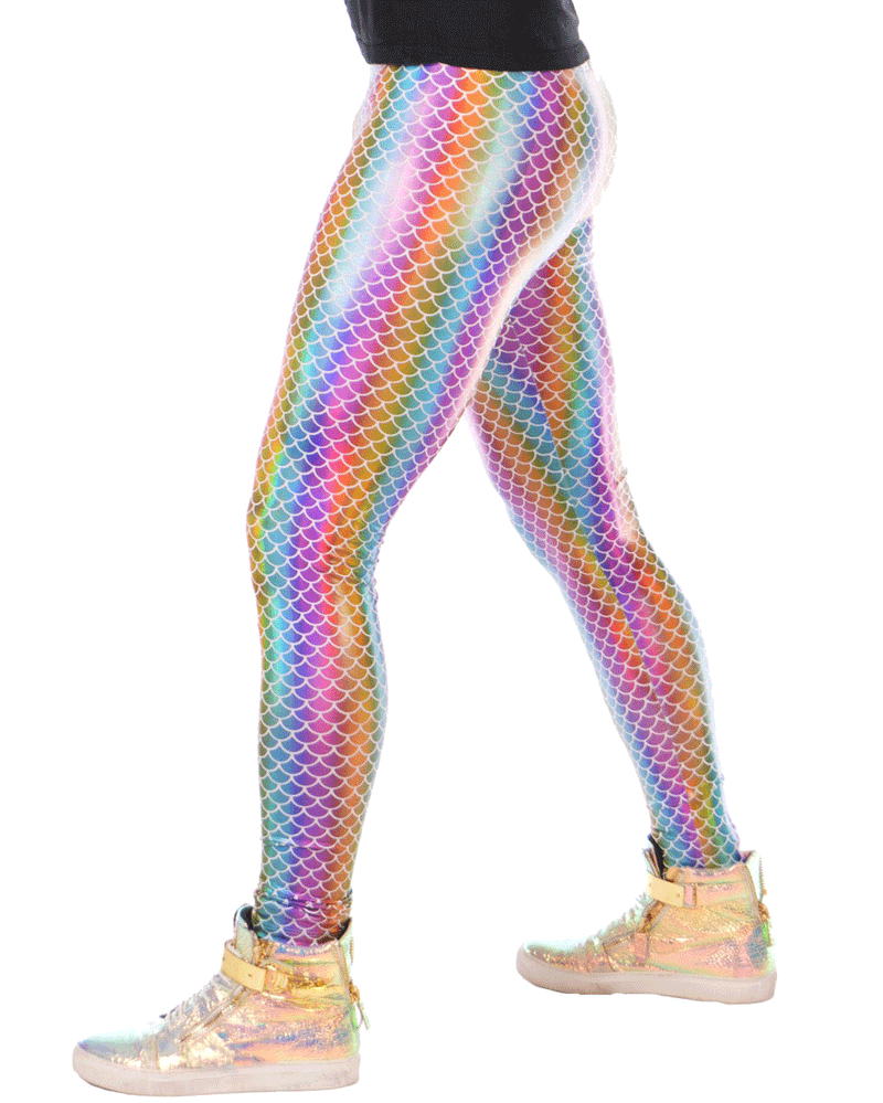 Rainbow Mermaid: Holographic Merman Meggings - Rainbow Mermaid Scale Mens Leggings