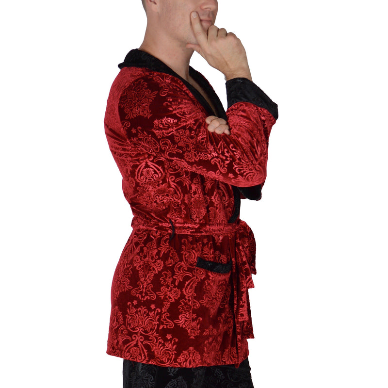 Signature Hugh Hefner Inspired Embossed Velvet Smoking Jacket (Jacket Only)