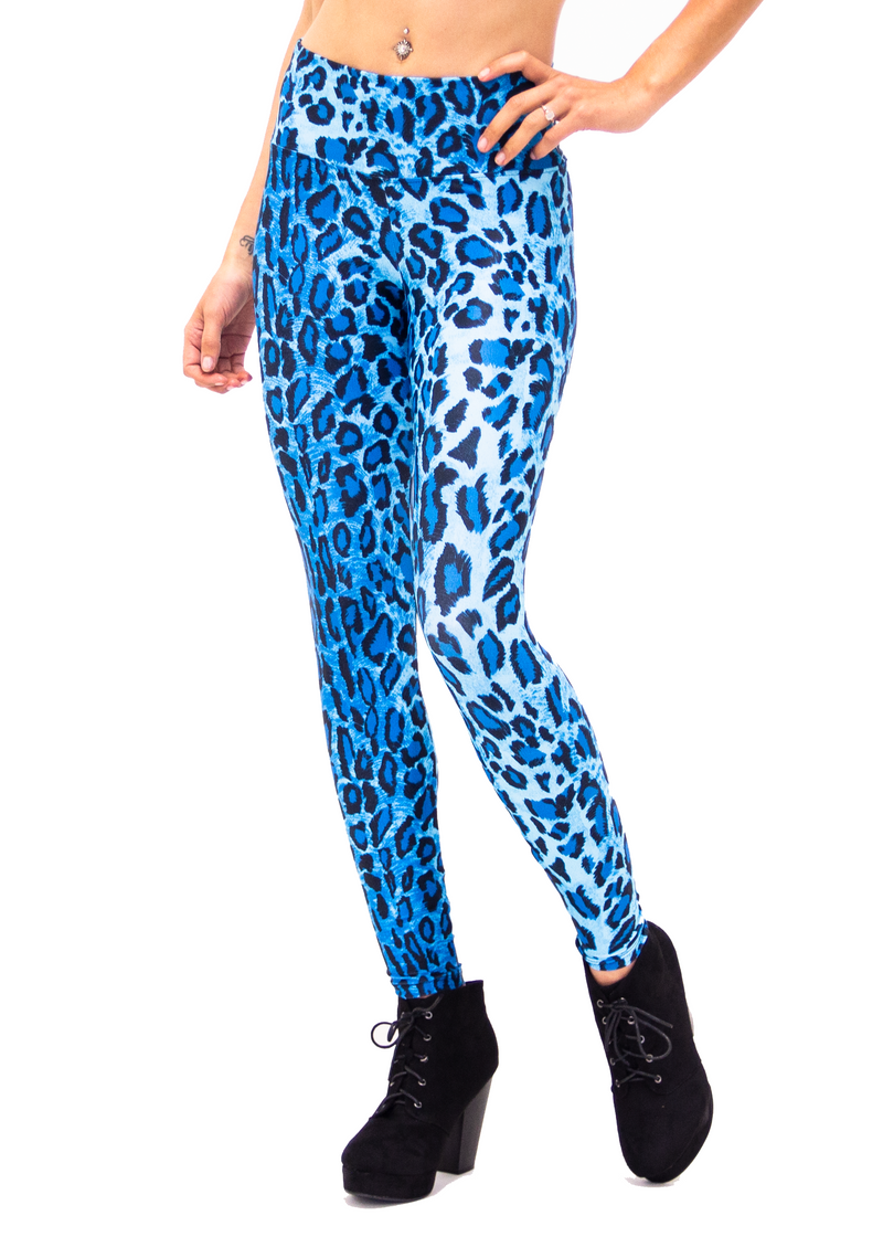 Women's Leopard Blue Print Leggings - UV Reactive - Lavish Leopard –  Funstigators