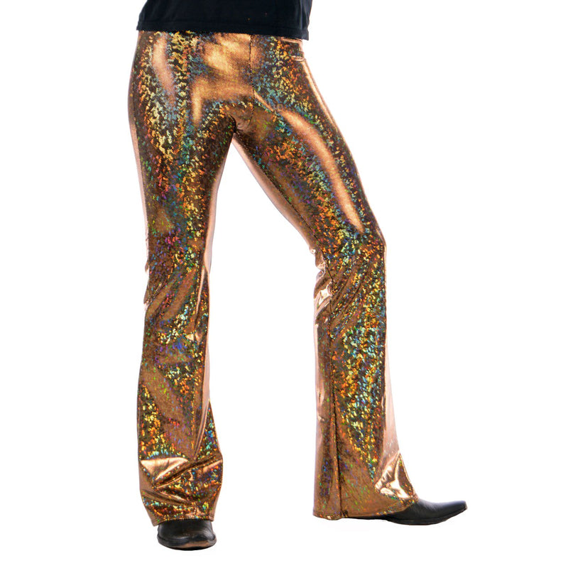 Disco Gold: Holographic Golden Mens Flares - 70's Mens Bell Bottoms