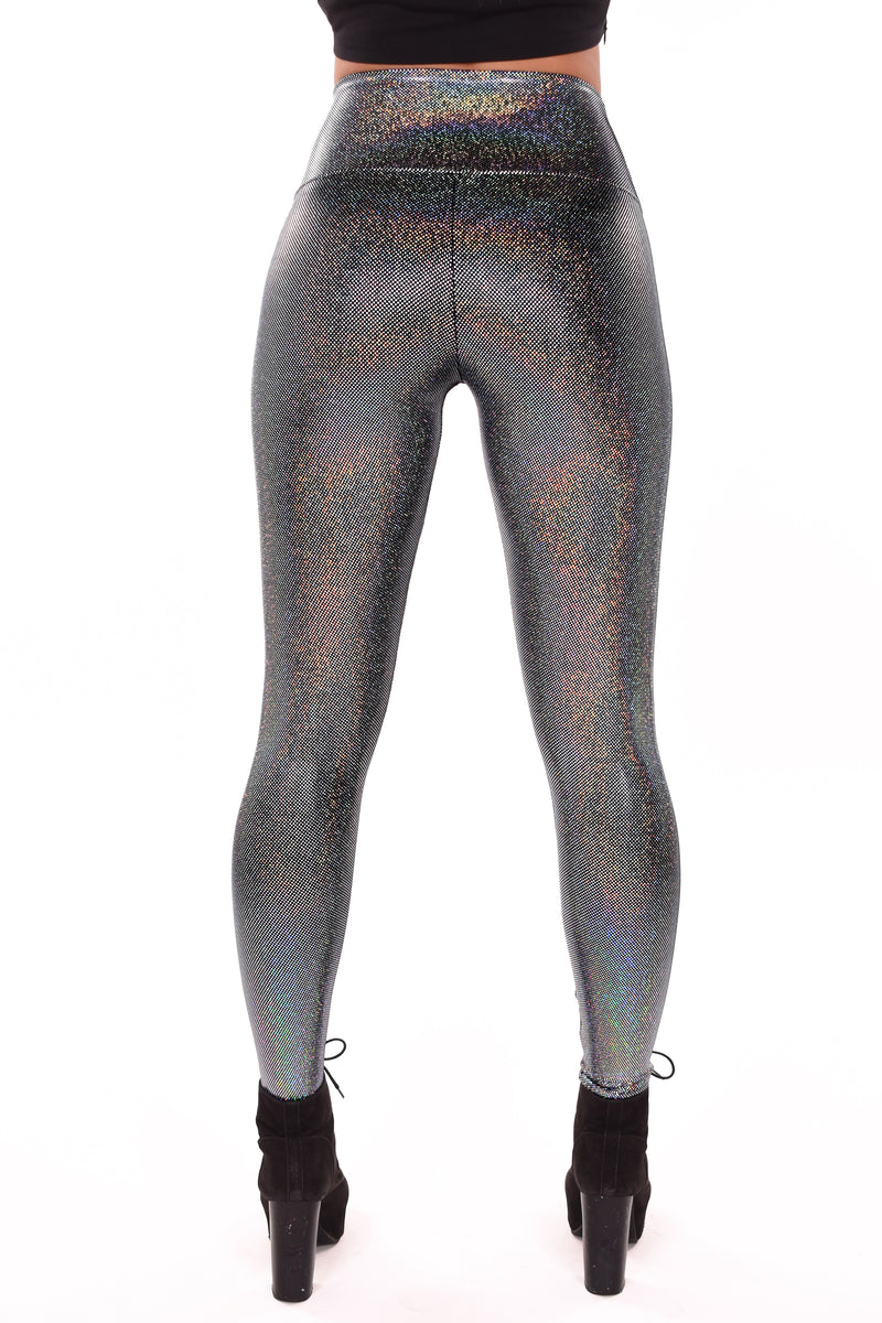 Women's Silver Iridescent Sparkle Holographic Leggings - Silver Dancer