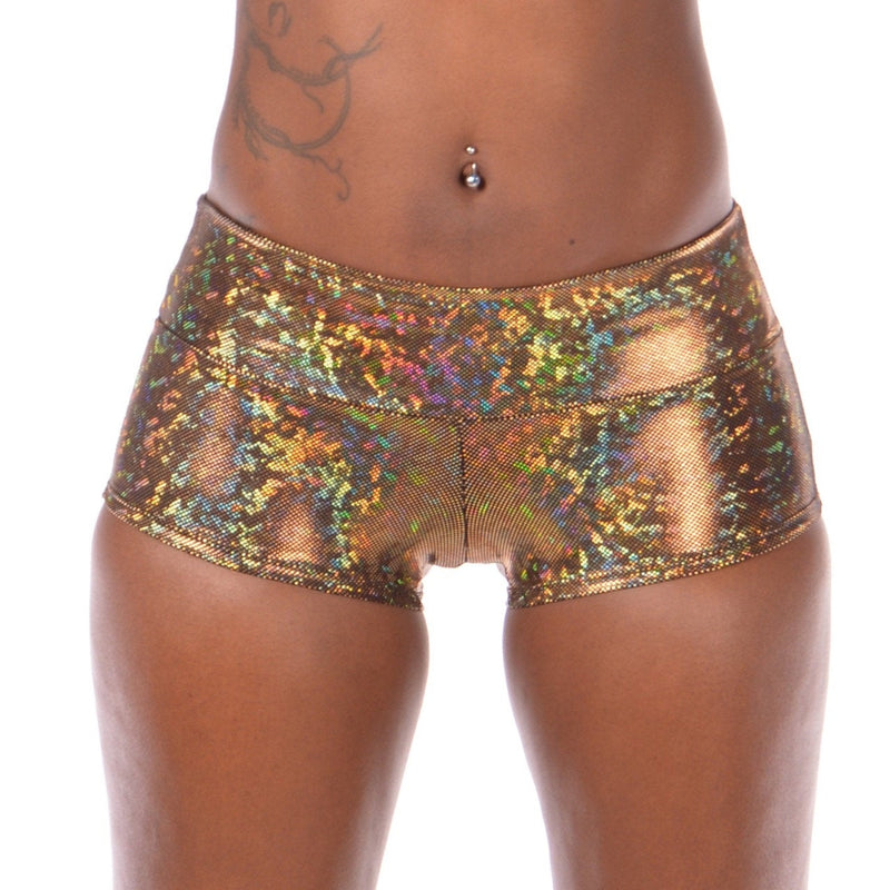 Disco Gold Holographic Women's Booty Shorts - Disco Ball