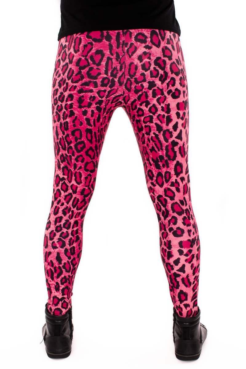 Leopard Pink Animal Print Meggings - Mens Party Leggings