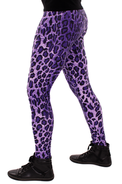 Leopard Purple Animal Print Meggings - Mens Party Leggings