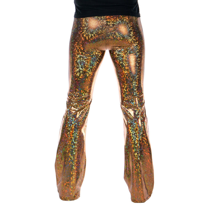 Disco Gold: Holographic Golden Mens Flares - 70's Mens Bell Bottoms