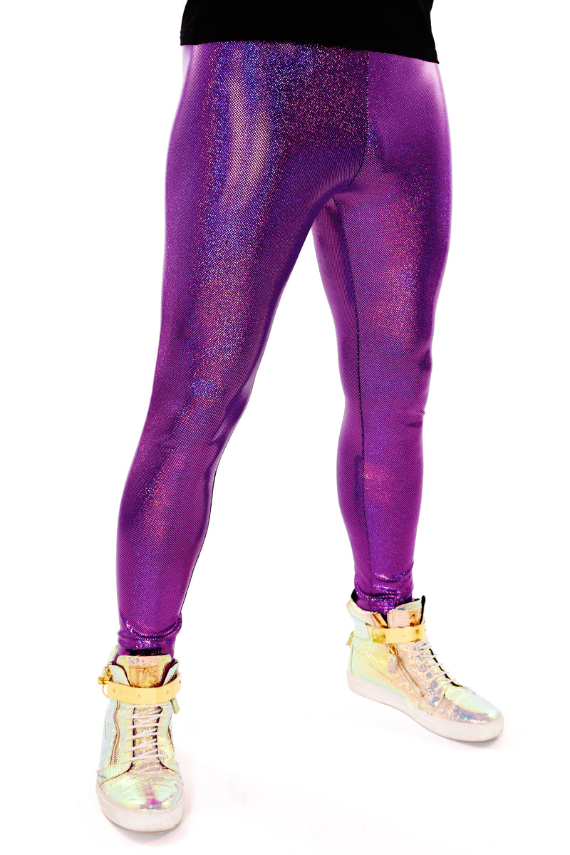 Sparkle Purple Holographic Meggings: Men's Sparkle Leggings - Festival Clothing For Men