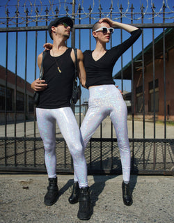 Women's Disco White Leggings: Holographic - White Party