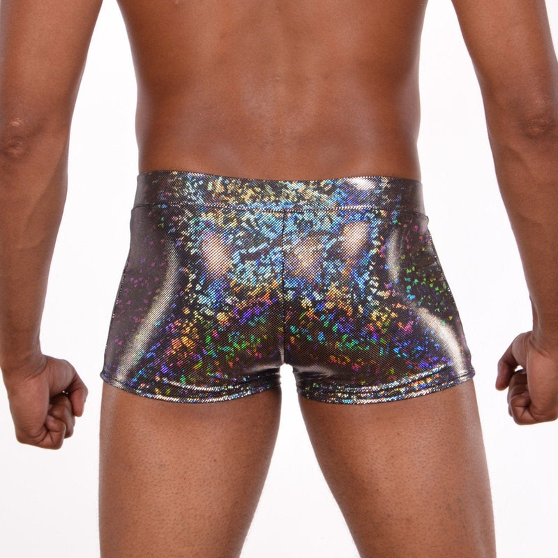 Disco Silver Holographic Booty Shorts With Front Pouch - Disco Ball - Made in The USA - Festival Clothing