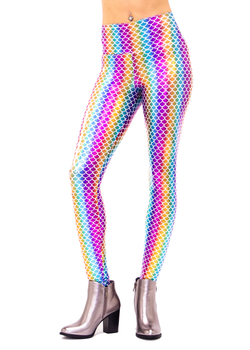 Women's Rainbow Mermaid Leggings: Holographic - Rainbow Rush Dance