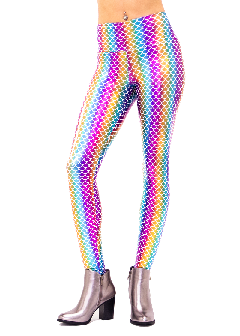 Women's Rainbow Mermaid Leggings: Holographic - Rainbow Rush Dance
