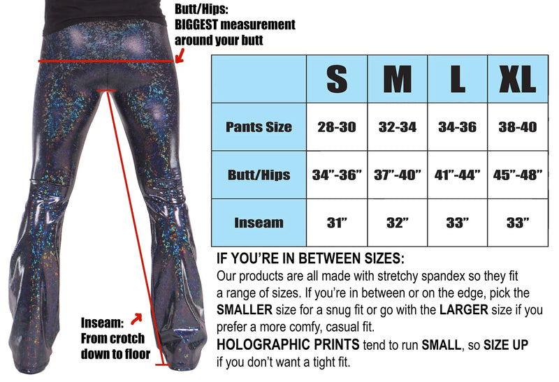 4 Pocket Disco Black Flare Pants - Black Disco Ball Men's Holographic Flare Pants // Metallic Mens Bell Bottoms
